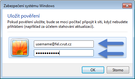 Windows 7: Zadání přihlašovacího jména a hesla