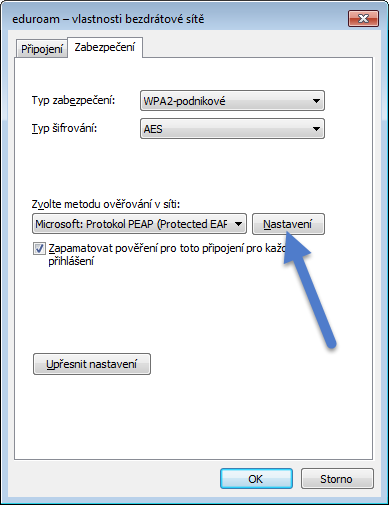 Windows 7: PEAP Upřesnění nastavení